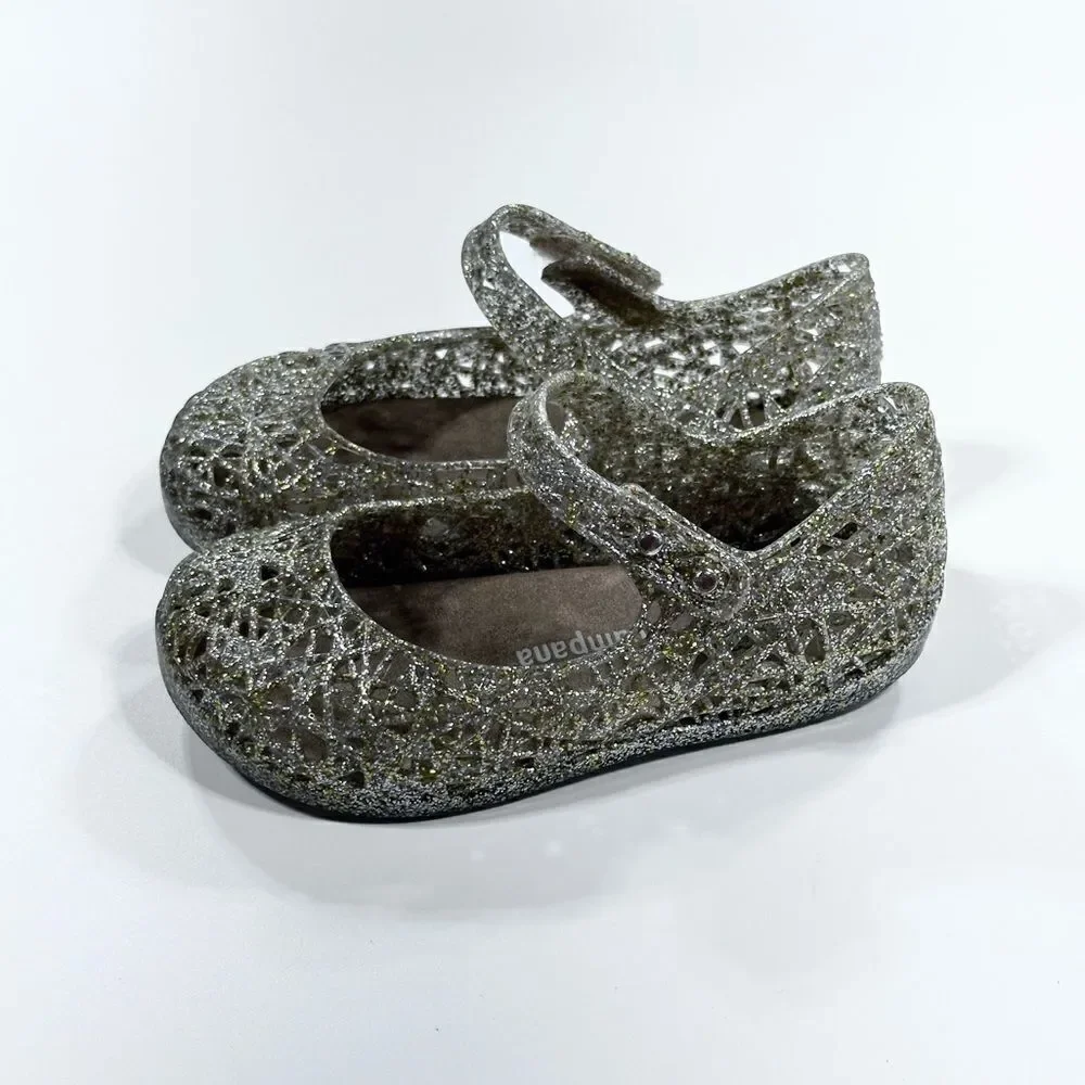 Mini Melissa gold glitter campana woven Mary Jane jelly shoe 7